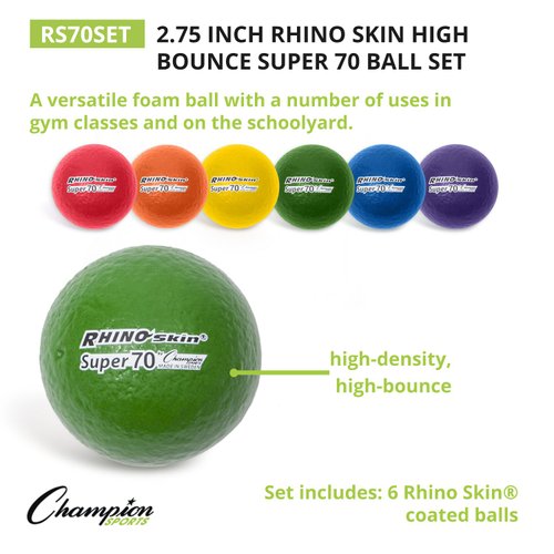 Champion Sports 2.75 Inch Rhino Skin High Bounce Super 70 Dodgeball Set,Purple