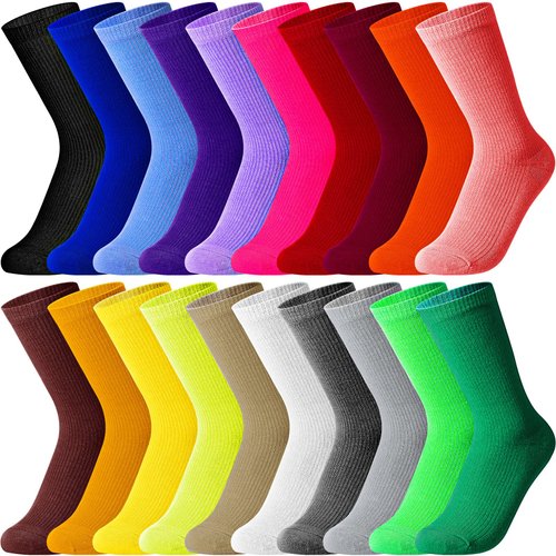 Giugu 20 Pairs Women's Solid Color Crew Socks Colorful Lightweight Dress Sock for Women Girls, Medium, Multicolor