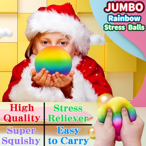 Giant Rainbow Squishy Stress Balls for Kids Teens Adults, 3.74" Dough Ball Squeeze Toys - Jumbo Stress Balls Stretchy Toys for Anxiety Relief | Colorful Squishy Toys for Kids Party Favors