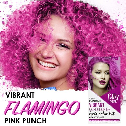 Punky Colour Box Kit Flamingo Pink - For Bleached, Blonde or Highlighted Hair, Non-Damaging Hair Dye, Vegan, PPD and Paraben Free, Conditions Hair, Vibrant Hair Color, lasts up to 35 washes