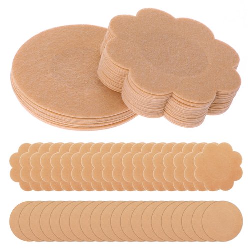 WLLHYF 40 Pieces Nipple Covers Disposable Breast Pasties Plum Shaped Round Self-adhesive Natural Invisible Nipple Stickers Petals Breast Covers for Women Beige (20pcs petal and 20pcs round)