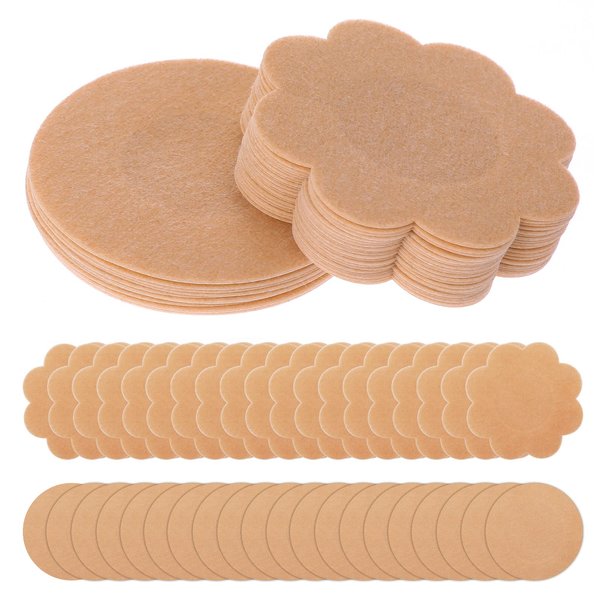 WLLHYF 40 Pieces Nipple Covers Disposable Breast Pasties Plum Shaped Round Self-adhesive Natural Invisible Nipple Stickers Petals Breast Covers for Women Beige (20pcs petal and 20pcs round)