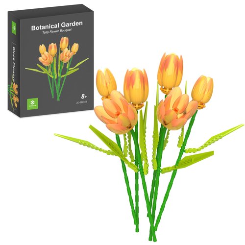 ZONECYTD Flower Bouquet Building Toy Set Tulips, Botanical Building Blocks for Adults Home Office Decor Orange Color