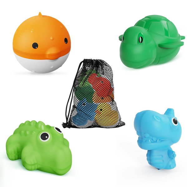 SOPPYCID Baby Bath Toys for Infants 6 12 18 Months, Animal Shape Toddler Bath Toys, Soft Silicone Bathtub Baby Toys, Baby Bath Essentials, Gift for 1 2 3 Years Old Boys Girls (4Pcs)