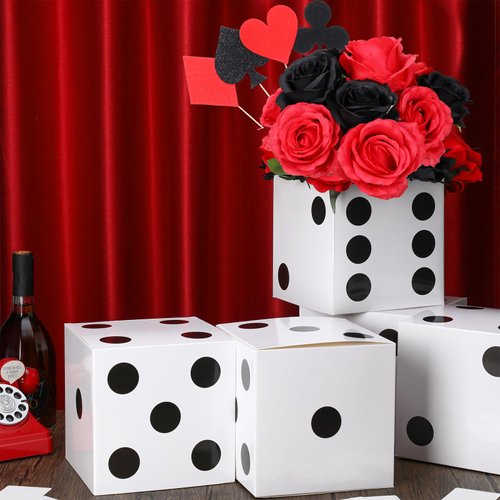 Sinmoe 6 Pcs Casino Dice Favor Boxes Bulk 7 x 7 x 7 Inch Casino Themed Party Supplies Night Las Vegas Party Decoration Three Dimensional Dice Decor for New Year Centerpieces Game(Black Dots on White)