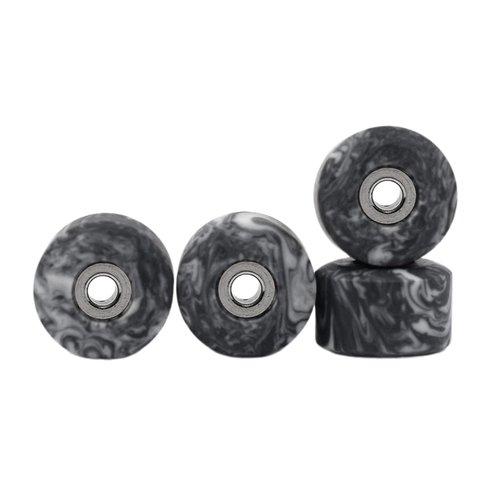 Teak Tuning Apex 61D Urethane Fingerboard Wheels - New Street Shape, 7.7mm Diameter - Ultra Spin Bearings - Made in The USA - Grey & White Swirl Colorway