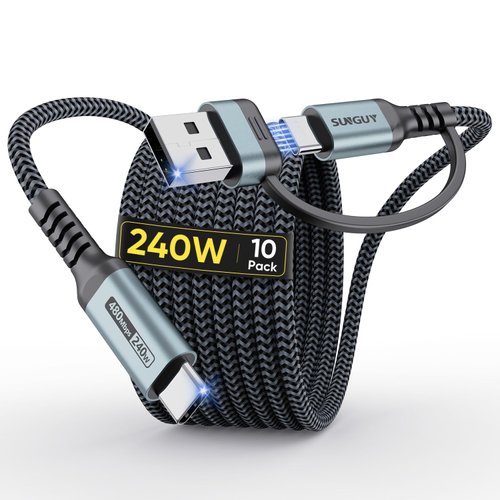 240W USB C to USB C Cable 10-Pack 6.6FT USB Type C Fast Charging Cable Nylon Braided 3.1A USB C to USB A Charger Cord for iPhone 15/15 Plus/15 Pro Max/iPad Pro/Air/Mini/MacBook/ Galaxy S24/S23/S22