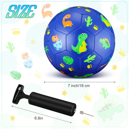 HyDren Soccer Ball with Pump Official Size 3 Cute Dinosaur Soccer Toy Soft Durable Outdoor Indoor Sports Soccer Game Back to School Gift for Kids 4 to 6(Blue Dinosaur)