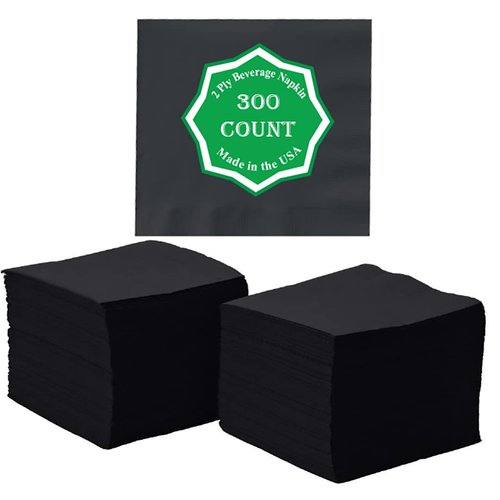 Perfectware 2ply Black Beverage Napkins. 2Ply Cocktail Black Napkins. 10 x 10 Black Beverage Napkin., Pack of 300ct