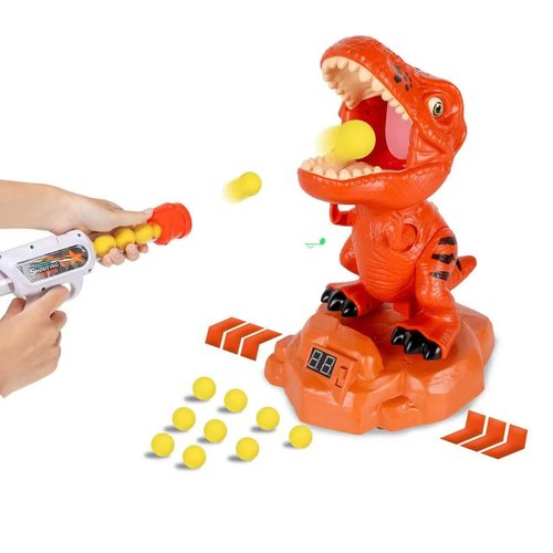 Movable Dinosaur Shooting Toys for Boys 5 6 7 8 9 Years Old, Dinosaur Shooing Game; Electronic Kids Target Game with Foam Balls, Air Pump Gun, LCD Score Record, Sound; Party Favor, Boy Birthday Gifts