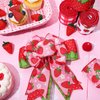 Whaline 5 Roll Strawberry Wired Ribbon 2.5 Inch Red Pink Green Strawberry Plaid Fabric Craft Ribbon Colorful Wired Edge Ribbon for Summer DIY Craft Wreath Bow Floral Gift Box Wrapping, 30 Yards