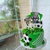 1Pcs Soccer Happy Birthday Cake Topper Glitter Happy Birthday Sign Football Player Cake Pick Decorations for Sport Theme Man Boy Girl Birthday Party Decoration Supplies Black