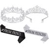 Saintrygo Prince and Princess Crowns Prom Court Sashes Prom Party Favors 80s Prom Tiara Shiny Satin Cosplay for Graduation(Elegant Style)