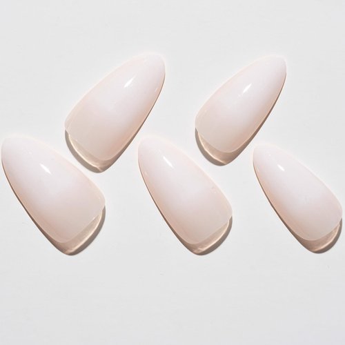 GLAMERMAID Press on Nails Medium Almond, Spring Summer White Ombre French Tip Glue on Gel Nails, 24Pcs Short Stiletto Acrylic False Nails Kit Reusable UV Finish Full Cover Stick on Nail for Women Gift