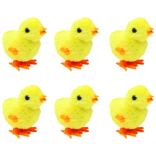 Honbay 6PCS Fluffy Chicks Wind Up Chick Toys Wind-Up Jumping Cute Chicken Plush Chicks Toys Easter Party Favors Artificial Animal Chicken Decoration Props Christmas Socking Stuffers