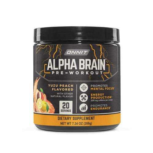 ONNIT Alpha Brain Pre-Workout - Yuzu Peach - 7.34 oz Tub (20 Serving Tub)