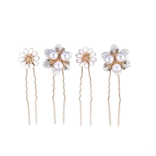 Vintage Flower U Shape Hair Clips, 4Pcs Decorative Hair Clips French Pearl Barrettes, Wedding Hai...