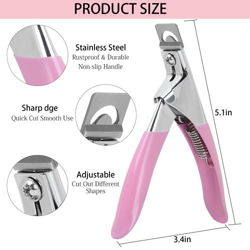 C12rtive Acrylic Nail Clipper with Magnets,Nail Clipper for False Nail Tips,Acrylic Nails Cutter with Sizer Magnets 10PCS,Manicure Tool for Salon or Home Nail Art(Pink)