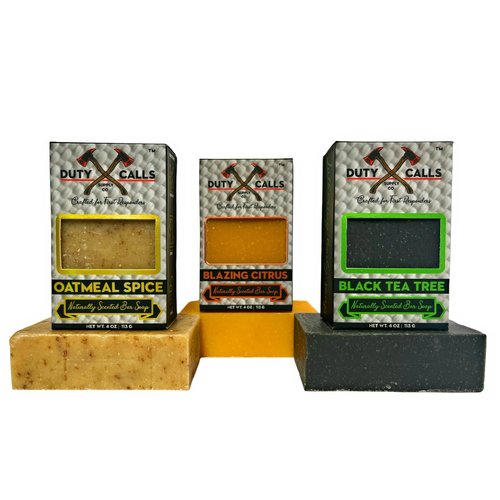 Duty Calls Supply Co. All Natural Firefighter Bar Soap, 3 Bar Variety Pack-Black Tea Tree, Blazing Citrus and Oatmeal Spice