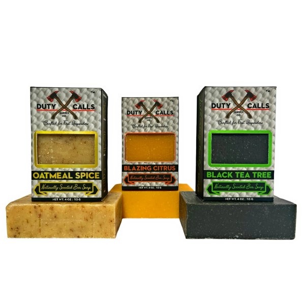 Duty Calls Supply Co. All Natural Firefighter Bar Soap, 3 Bar Variety Pack-Black Tea Tree, Blazing Citrus and Oatmeal Spice
