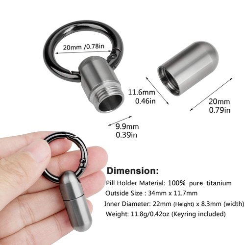 Micro Keychain Pill Holder.TISUR Titanium Pill Case Waterproof Pill Fob for Emergency Aspirin & Nitroglycerin for Travel Purse Pocket (Tiny 2Pack)