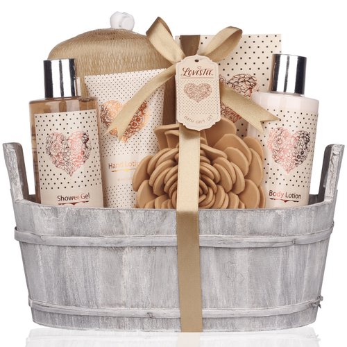 Spa Gift Basket – Bath and Body Set with Vanilla Fragrance by Lovestee - Gift Basket Includes Sho...