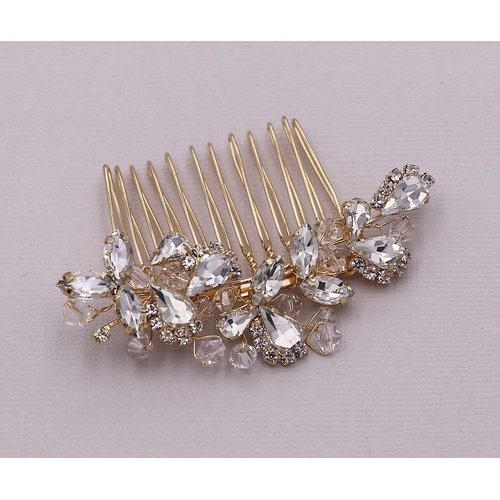 Wedding Hair Comb Rhinestone Flower Clip Bridal Hair Accessories for Women in Silver, Gold or Rose Gold (Gold)