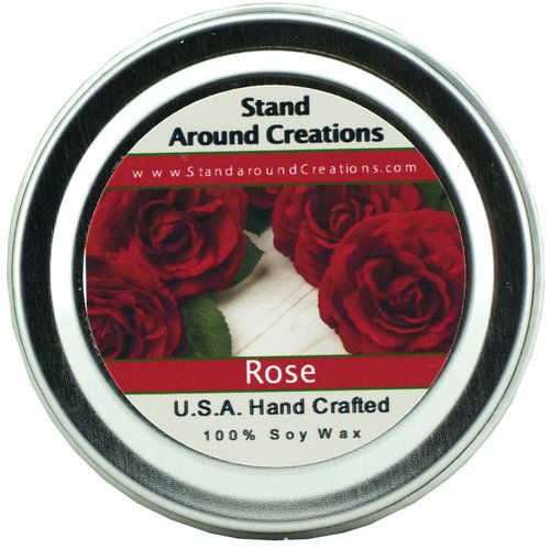 Premium 100% All Natural Soy Wax Aromatherapy Candle - 2oz Tin -Rose: A Garden of red Roses Blooms from This artistically Designed Floral Bouquet.