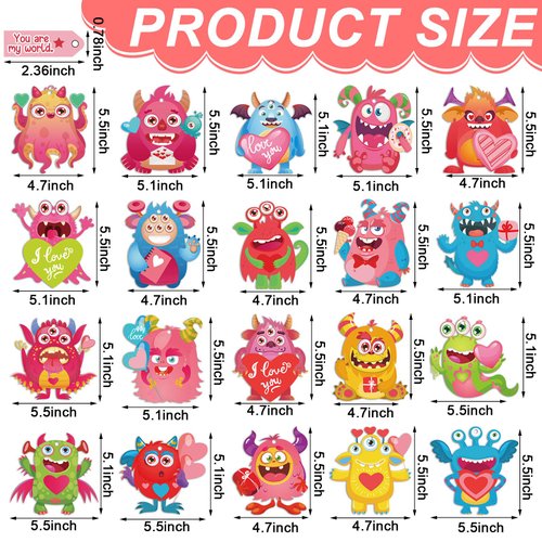 Cholemy 60 Packs Valentine's Day Monster Craft Kit for Kids Create Your Own Monster Craft Make Your Own Monster Kit with Paper Craft Stickers Valentines Day Gift for Home Class Activities, 20 Styles