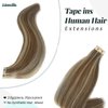 Tape in Hair Extensions Human Hair Blonde Highlights Remy Tape in Extensions 14 Inch Seamless Tape Extensions Real Human Hair Ash Brown Mixed Platinum Blonde Tape ins Hair 50g 20pcs