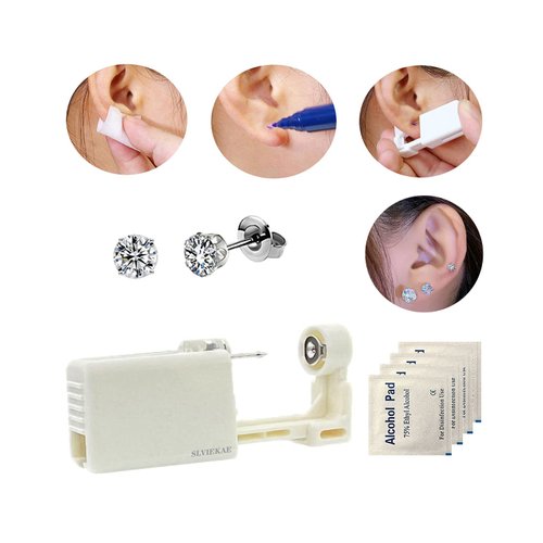 4 Pcs Self Ear Piercing Kit, Disposable Sterile Ear Piercing Gun Ear Piercing Tool (White)