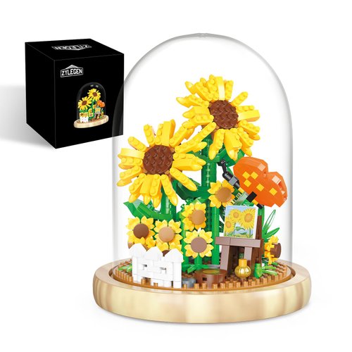 ZYLEGEN Sunflower Bouquets Building Toy with Dust Cover,Creative Project for Home/Office Desk Décor,Idea Housewarming Creative Toy for Mom Woman Adults(558Pcs)