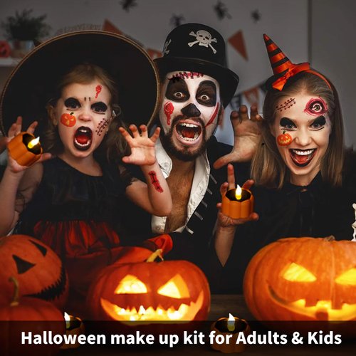 Halloween Face Tattoos Fake Scars Sticker Vampire Costumes Woman Accessories, Scary Temporary Tattoo Zombie Makeup Kit Adult Kids Party Favors Realistic Wounds Make Up Cosplay Decorations Chucky