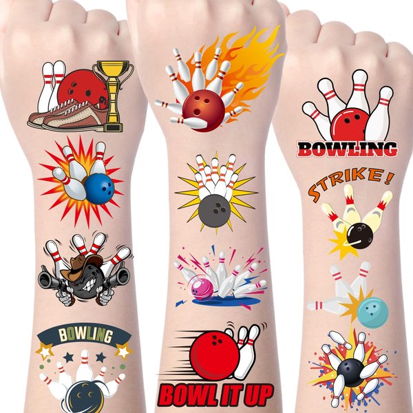 Yoyuspy Bowling Temporary Tattoos Kids - 200+ Bowling Birthday Party Supplies Favors Decorations Bowling Fake Face Tattoos Sports Bowls Themed Tattoos Gifts Rewards School Classroom