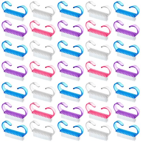 200 Pcs Handle Grip Nail Brush Fingernail Scrub Cleaning Nail Brushes Cleaner Nail Scrubber Bulk for Men Women Hands Feet Toes and Nails Pedicure, 4 Colors