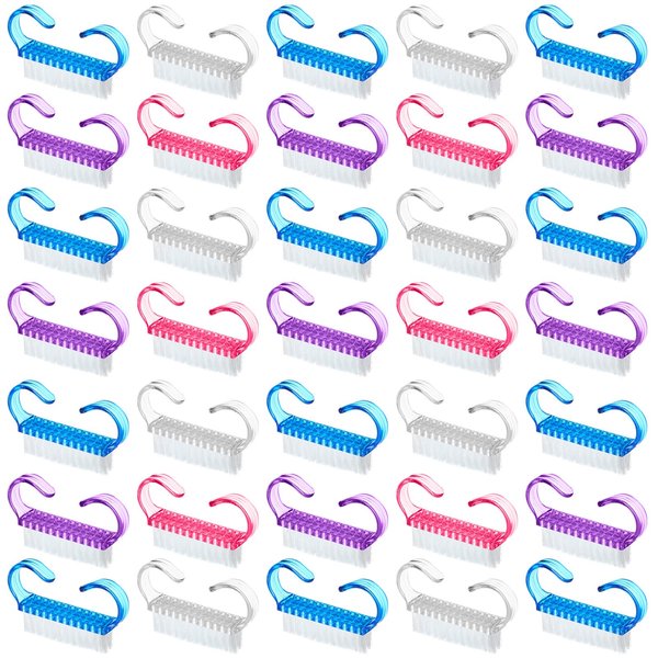 200 Pcs Handle Grip Nail Brush Fingernail Scrub Cleaning Nail Brushes Cleaner Nail Scrubber Bulk for Men Women Hands Feet Toes and Nails Pedicure, 4 Colors