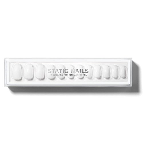 Static Nails Reusable Pop-On Manicure Set, Non-Damaging Glue-On Nails (Create Your Own Manicure Long Coffin White) - False Nails with Static Nail Glue, Nail Set, Fake Acrylic Press On Nails