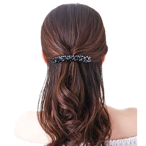 Aneneiceera Crystal Bar Hair Clip Barrette Black Rhinestone Hair Barrette Clips Bling Head Clip Headwear Cz Wedding Headpieces Crystal Hair Accessories for Women and Girls (Black)
