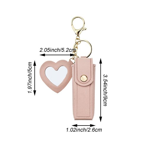 Arvintas 4 PACK PU Leather Potable Chapstick Holder Key Chain Bulk with Mirror, Lipstick Holder Keychain, Lip Balm Organizer Holder Lipstick Travel Makeup Storage Case for Women Girls (Style 2)