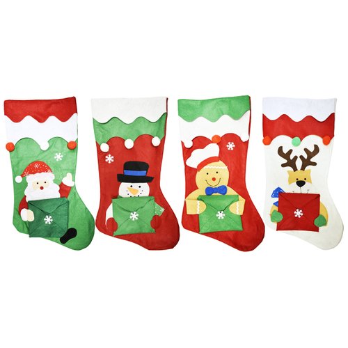 Black Duck Brand Set of 4 Christmas Stockings with Gift Card Envelopes! 18" Stockings with Adorable Christmas Themes and Envelopes for Notes or Gift Cards! (4)
