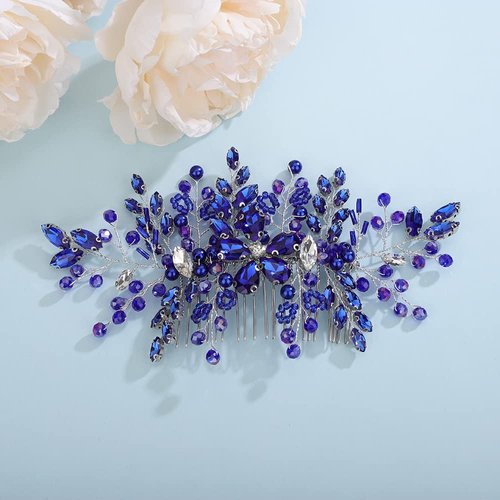 Aimimier Bridal Royal Blue Crystal Hair Comb Sapphire Hair Piece Prom Party Festival Wedding Hair Accessories for Women and Girls
