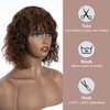 FASHION IDOL Bob Curly Human Hair Wig with Bangs for Black Women 10" Deep Wave Brazilian Virgin Human Hair Short Brown Water Wave Wig 150% Density