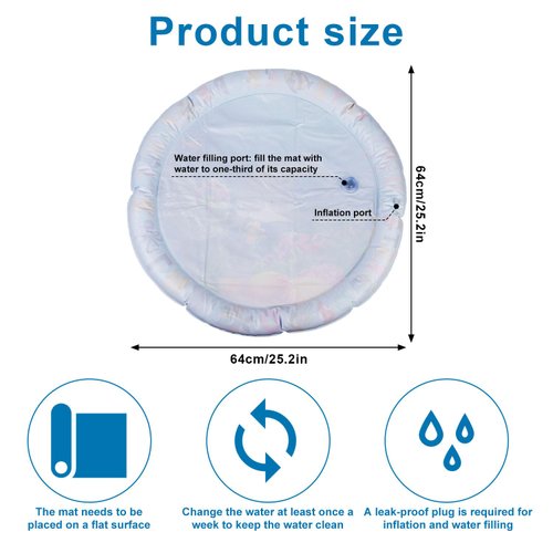 NQEUEPN Cat Water Play Mat, Cool Comfort Cat Play Pad Fun Pet Water Play Interactive Sensory Water Pad Toy for Pet Dog Cat Water Play Alone (Round Gray Whale)