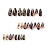 IMSOHOT Almond Press on Nails Medium Brown Fake Nails with Vintage Golden Charms Designs Glossy Glue on Nails Full Cover Gel Acrylic Stiletto False Nails for Women 24Pcs