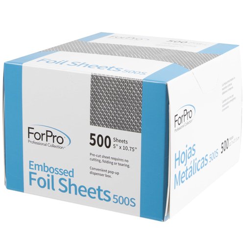 ForPro Professional Collection Embossed Foil Sheets 500S, Aluminum Foil, Pop-Up Dispenser, for Hair Color Application and Highlighting Services, Food Safe, 5” W x 10.75” L, 500 Count