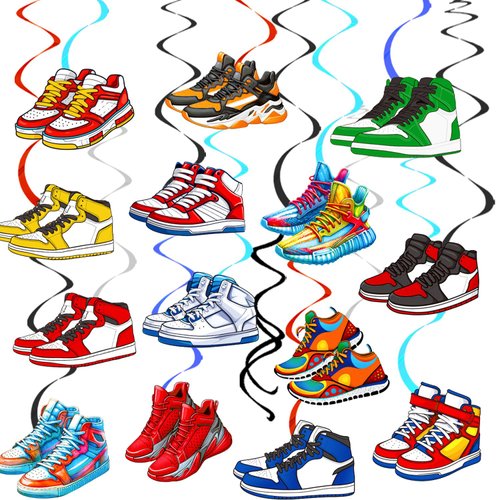 Sneaker Hanging Swirls Sneaker Birthday Party Decorations 20Pcs Sport Sneaker Shoes Ceiling Swirl...