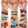 75 PCS Truck Temporary Tattoos for Kids, Groovy Metallic Styles Tattoos for Truck Wheels Birthday Party Supplies Racing Car Checkered Flag Trophy Flame Fake Tattoo Stickers for 5 6 7 8 Years Old Boys
