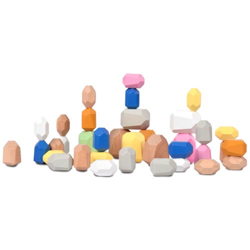 Acorn Avenue 36 PCS Wooden Bright Earth Color Sorting Stacking Rocks Stones,Sensory Toddler Toys Learning Montessori Toys, Building Blocks Game for Kids 3+, Boy and Girl Birthday Gifts for Kids