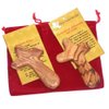 2 Olive Wood Holding Hand Crosses with Gift Bags (with Red or Black Velvet Bag) from Bethlehem
