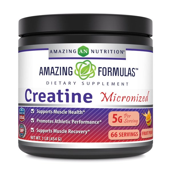 Amazing Formulas Micronized Creatine Monohydrate Supplement | 5000 Mg | Non-GMO | Gluten Free | Made in USA (1 Lb, Fruit Punch)